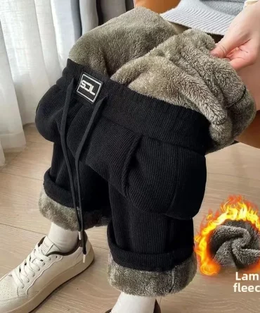 Thickened Fleece Wide Leg Pants Women's Autumn Winter New Style Northeast INS Casual Loose High Rise Straight Leg Trousers