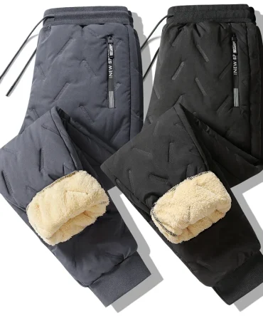 Winter Sweatwear Men Plush Thick Fleece Sweatpant Lambswool Thermal Trousers Casual Pants Waterproof Windproof Warm Cotton Pants