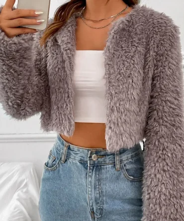 Korean Version of Fashion Lazy Wind Sweet Cute Imitation Lamb Hair Short Coat Cardigan Women Loose Fluffy Top