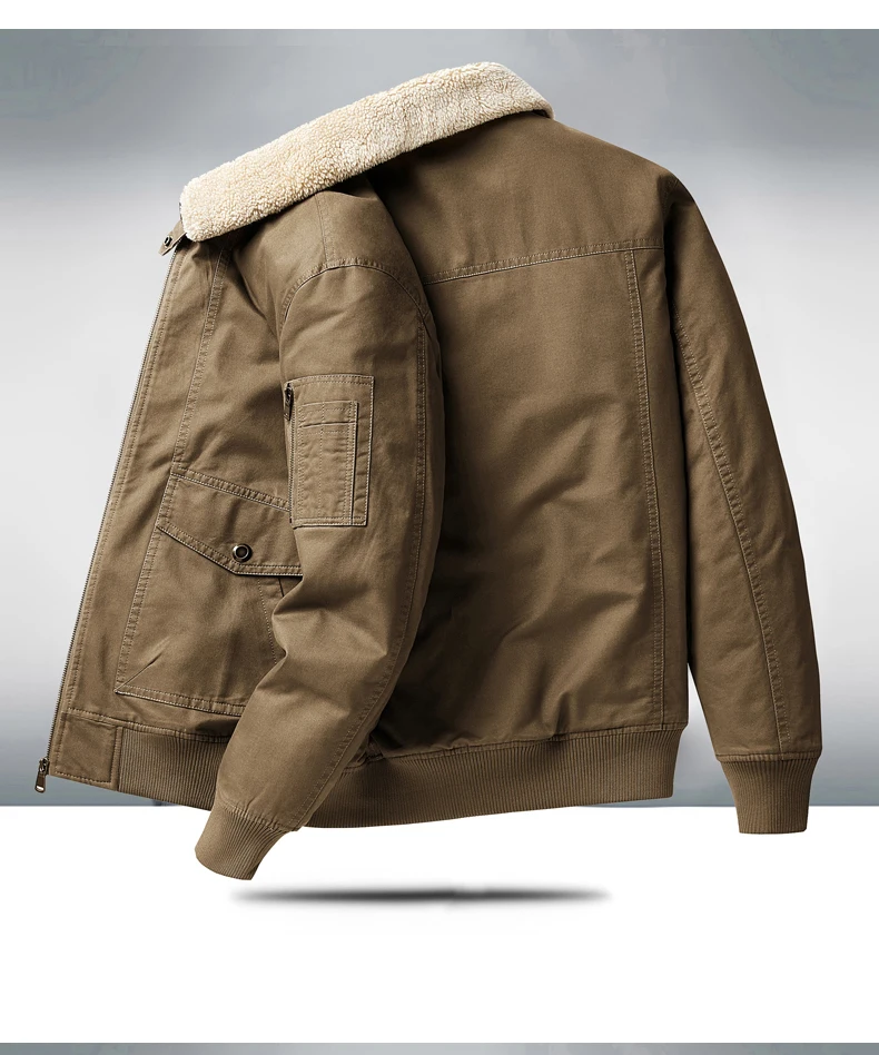 Men's Winter Thicken Cotton Parka Jacket Warm Coat Fleece Lined Thick Military Tactical Lapel Jacket Men's Washed Cotton