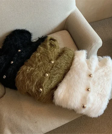 Y2k Vintage Fashion Streetwear Korean Knitwear Solid Slim Jumpers Cropped Mohair Knitted Cardigan Women V Neck Sweater Coat