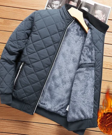 Autumn Winter Bomber Jacket Men Diamond Pattern Fleece Lined Casual Jacket Men Fashion Clothing 2023 Brand New Slim Fit Coat