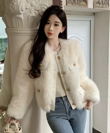 Lamb Fur Jaet Women's Autumn Winter Thiened Leather Fur Inteated Fake Fur Outerwear Korean Sle Long Sve Coat