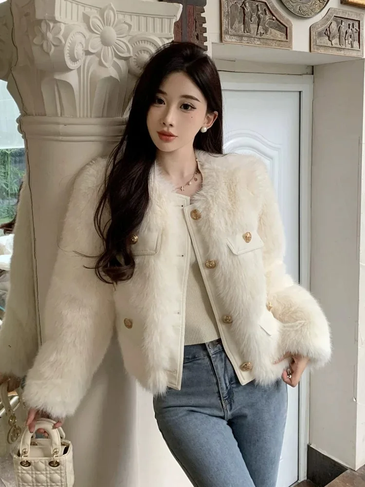 Lamb Fur Jaet Women's Autumn Winter Thiened Leather Fur Inteated Fake Fur Outerwear Korean Sle Long Sve Coat