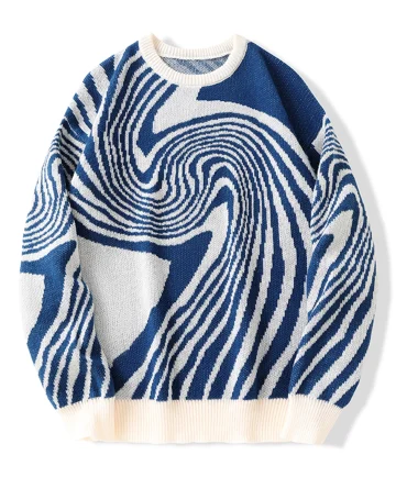 Winter Maze Jacquard Pattern Pullover Sweater Casual Round Neck Contrast Color Knitted Men's Pullover