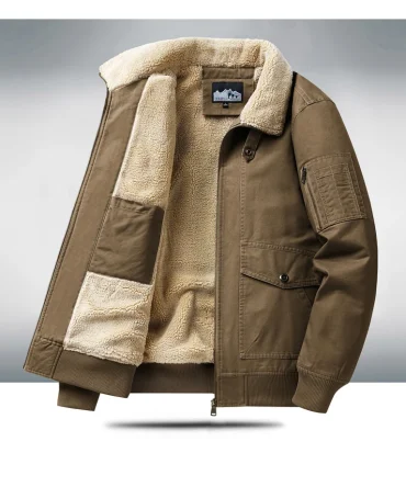 Men's Winter Thicken Cotton Parka Jacket Warm Coat Fleece Lined Thick Military Tactical Lapel Jacket Men's Washed Cotton